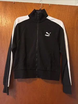 Puma Black Junior Small Jacket with White Shoulder & Sleeve Stripes thumbnail 1