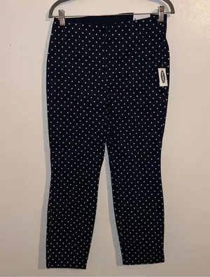 Old Navy women’s business casual stretchy Blue & White Polka Dot Pants size 8 🆕 thumbnail 1