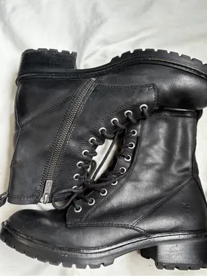 Frye Tyler Double Zip Leather Combat Boots Black Lace Up Cap Toe Lug Sole Sz 7 thumbnail 5