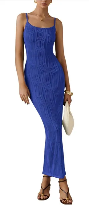 NEW Spaghetti Strap Textured Knit Tight Fitted Maxi Dress 2X thumbnail 1