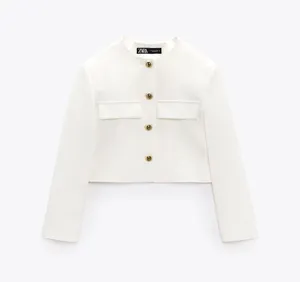 Zara blazer jacket textured double breasted white golden buttons office casual thumbnail 8