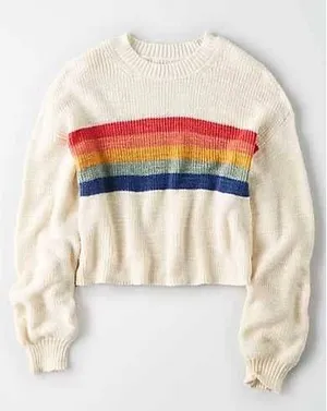 American Eagle Medium Sweater Rainbow Stripe Cropped Balloon Sleeve Oversized thumbnail 1