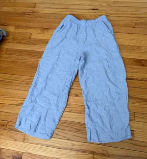 Tahari linen wide lounge elastic waist baby pullover XL Blue pants casual beachwear thumbnail 1