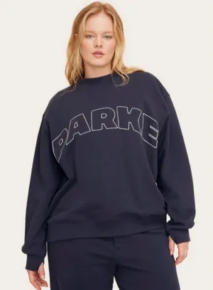 Parke Navy Blue Oversized Whipstitch Logo‎ Sweatshirt L/XL NWT thumbnail 1