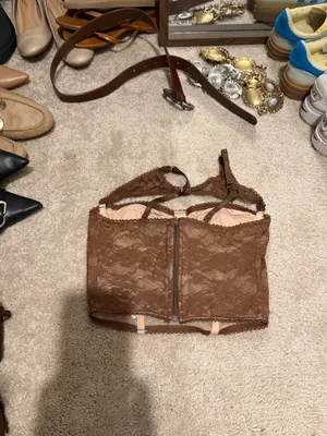 SheIn Brown Lace Corset Top thumbnail 2
