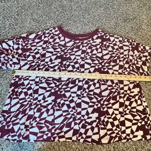 Ava & Viv Womens 1X Burgundy White Geometric Abstract Boxy Short‎ Sleeve T-Shirt thumbnail 3