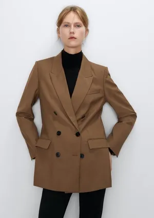 Zara Brown Tan Double Breasted Oversized 90s minimalist Blazer thumbnail 1