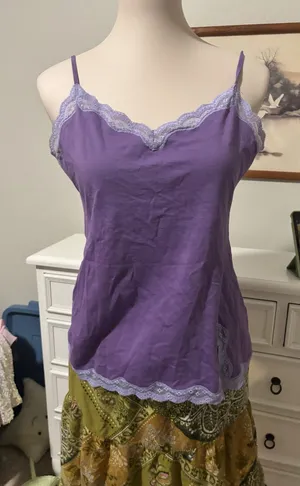 Vintage Victorias Secret Camisole Purple Lace Trim Y2K Cami Top Medium thumbnail 1