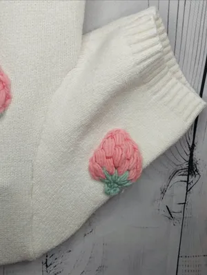 Luna Ivy Knitted Coquette Crop Top With 3D Textured Strawberry Appliques thumbnail 4