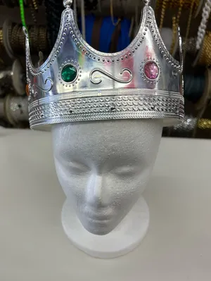 Silver crown with green and pink gemstones and ornate detailing #crown #regal thumbnail 1