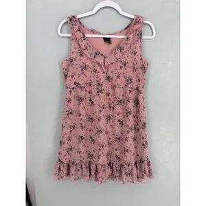 Vanity Womens Dress Pink Floral Ruffle Empire Waist Mini Small thumbnail 2