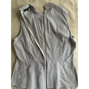 Antonio Melani Blouse Size L Blue and Navy Striped Asymmetrical Peplum Top thumbnail 11
