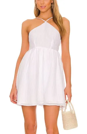 Lovers + Friends White Halter Mini Dress SMALL Fit Flare Party Festival $200 NEW thumbnail 1