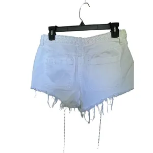 Abercrombie & Fitch High Rise Braided Waist Fringe Hem Festival Shorts White Sz4 thumbnail 2