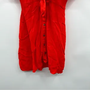 Zara Reddish Orange Short Sleeve Button Down Tie Mini Dress Size‎ XS thumbnail 4
