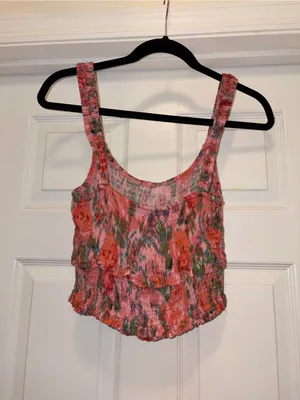 Smocked Tank Top in Pink-Orange Multi thumbnail 3