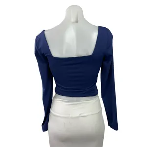 Aritzia Babaton Contour Blue Square Neck Sculpt Long Sleeve Crop Top Size M thumbnail 3