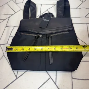 Botkier Backpack‎ Small Black Nylon Leather Trim Logo Straps Zipper Pockets thumbnail 5