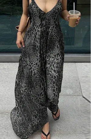NEW Leopard Lightweight Spaghetti Strap Maxi Sun Dress M thumbnail 1