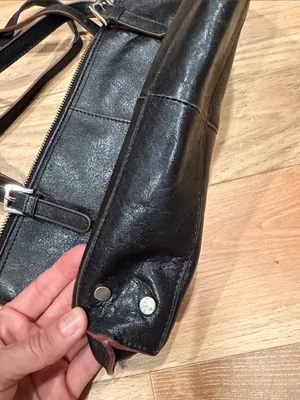 HOBO Black Leather Shoulder Bag with Brown‎ Trim thumbnail 3