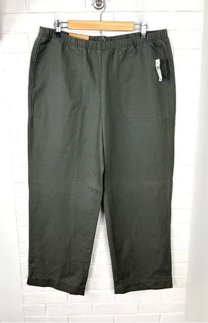 NWT L.L.Bean Green Classic Fit Linen Cotton Pants Size L thumbnail 1