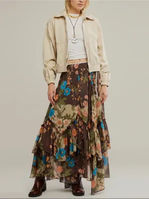 Free People Palermo Villa Chiffon Maxi Skirt in Chocolate Combo 0 thumbnail 7