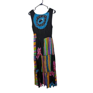 The Paragon Womens Cotton Boho Maxi Dress Multicolor Striped Smocked Waist M thumbnail 4