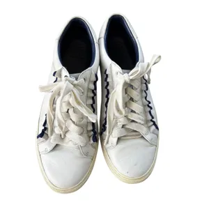 Tory Burch Sport‎ Ruffle Howell Court Sneakers 9 White Navy Leather Athletic thumbnail 4