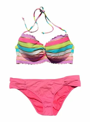 Victoria’s Secret Bikini Set 32D Multicolor Striped Halter Pink Swim Beach Y2K thumbnail 1