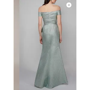Alyce Paris Gold‎ Metallic Off Shoulder Evening Gown Formal Dress Side Bow Slit thumbnail 4
