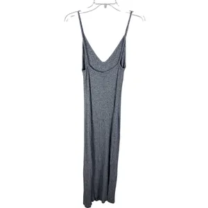 Brandy Melville Midi Dress Womens One Size Grey Excellent Ribbed‎ Knit V-Neck thumbnail 2