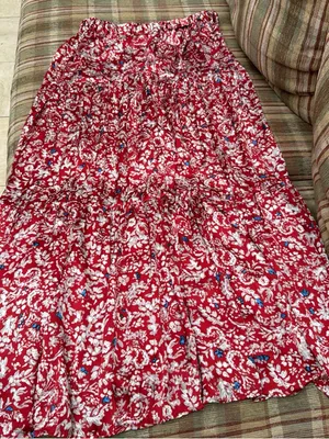 Zara Red Floral Maxi Skirt with White and Blue Accents thumbnail 1