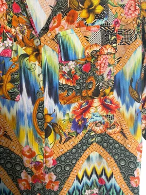 Brazilian 100% Viscose Mixed Print Boho Art Blouse Floral Eclectic L Dopamine thumbnail 6