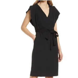 Eliza J Ruffle Sleeve Sheath‎ Dress Women's 6 Black Crepe LBD Classic Career thumbnail 3