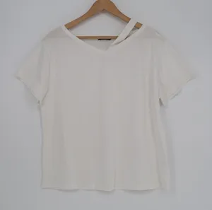 Shein T Shirt Womens Large 8/10 White Soft Jersey Knit V Neck Casual Wear Top thumbnail 1