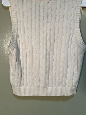 Avenu Women's Size Medium Sleeveless Sweater Vest Cream White V-Neck Cotton thumbnail 6