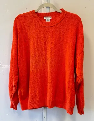 Vintage Talbots Orange Diamond Knit Cotton Crewneck‎ Sweater Women's XL Casual thumbnail 1
