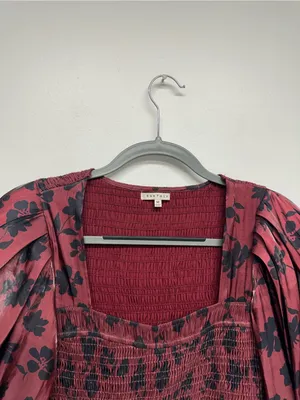 Heart of Mine Burgundy Floral Midi Dress with Puff Sleeves thumbnail 10