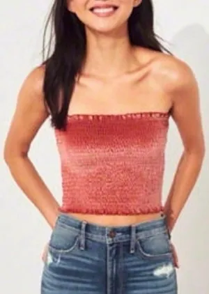 Hollister Smocked Tube Top in Orange in XS thumbnail 1