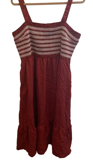 BTFBM Rust Red Smocked Tiered Midi Dress‎ XXL Boho Square Neck Sleeveless thumbnail 1