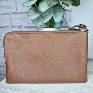 COACH F34263 Large Storypatch Creed Wristlet Pouch Saddle Tan Brown Zip Clutch thumbnail 2
