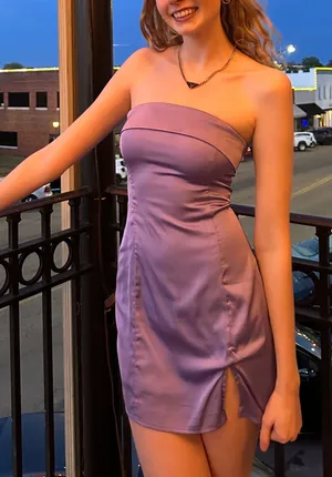 Sky to Moon Lilac Strapless Satin Mini Dress thumbnail 1