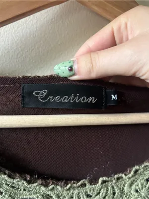 Creation Brown Knit Sweater with Olive Lace Trim thumbnail 2
