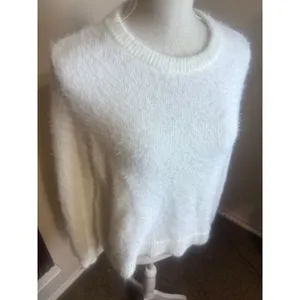 HM White Eyelash Fluffy Knit Sweater Womens Small Fuzzy Crew Neck Pullover thumbnail 2
