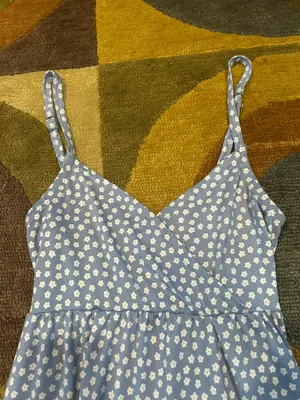 Hollister Stretchy Soft Light Blue Floral Print Spaghetti Strap Ruffle Dress M thumbnail 2