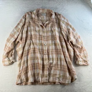 American Eagle Sz L Shirt Oversized Linen Plaid Button Up Boho Relaxed Fit Top thumbnail 4