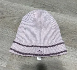 Athleta Daily Knit Beanie Ribbed Cuffed Light Purple Stripe Winter Hat thumbnail 1