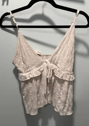 Free People Cami Top Cream XS Boho Ruffle Smocked Festival Summer Tank thumbnail 1