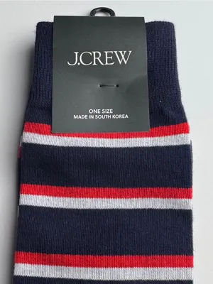 J. Crew Navy Socks with Red & White Stripes Crew Style Preppy Socks New With Tag thumbnail 3