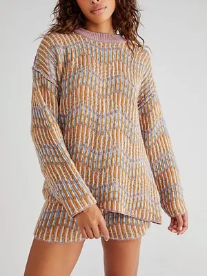 Free People Beach Malibu Pattern Textured Oversized Crew Neck Sweater Boho thumbnail 12